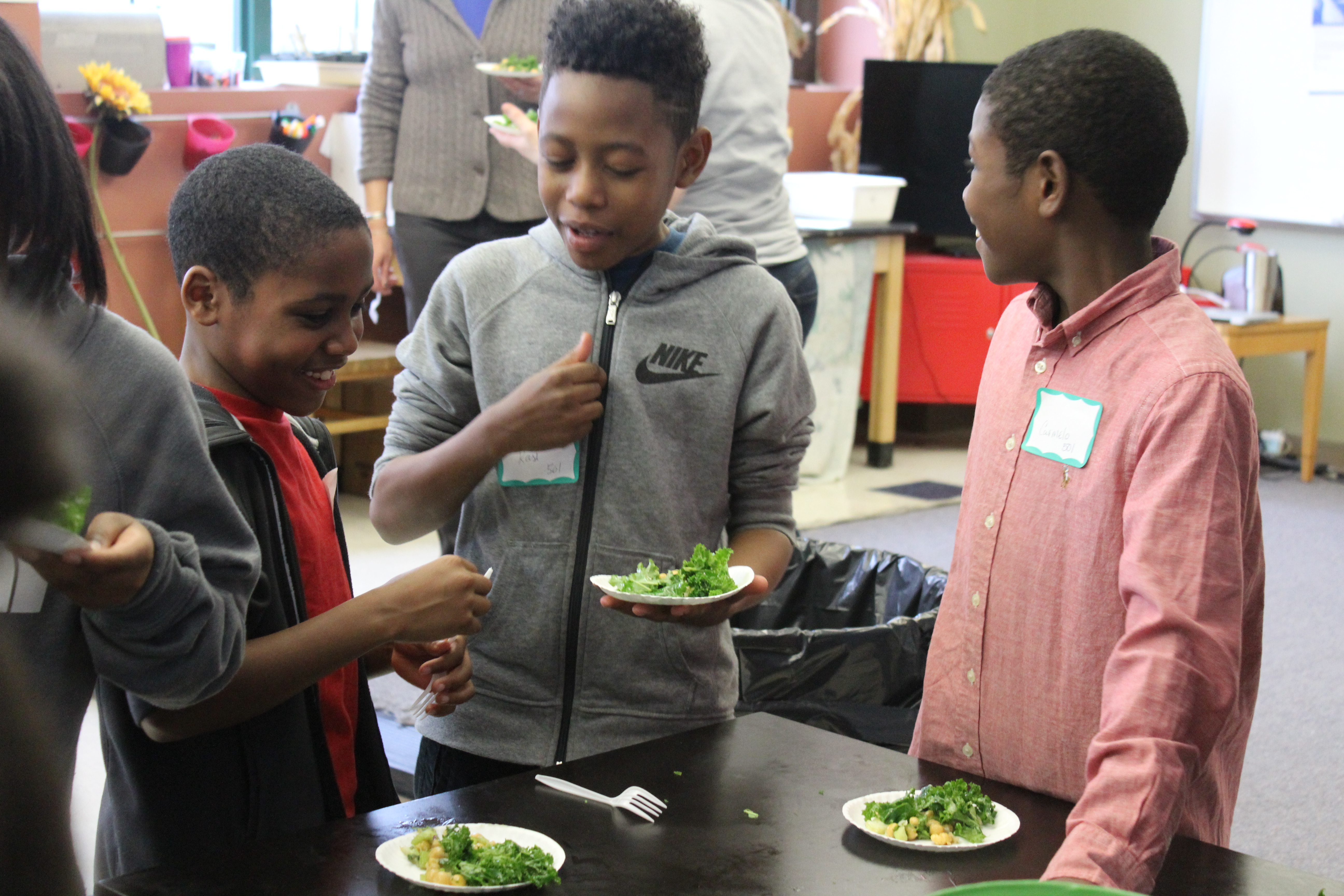 3 boys try out eating salad