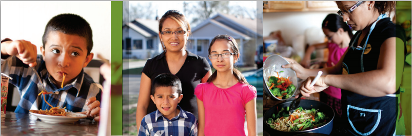 kids eating and family cooking together