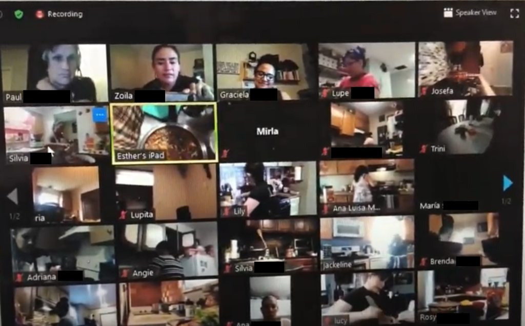 Cooking Matters facilitators (top left) hosting a lively online class on z zoon call with multiple participants