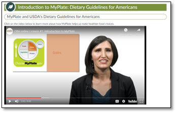 Screenshot of an online nutrition course- educators talking about MyPlate