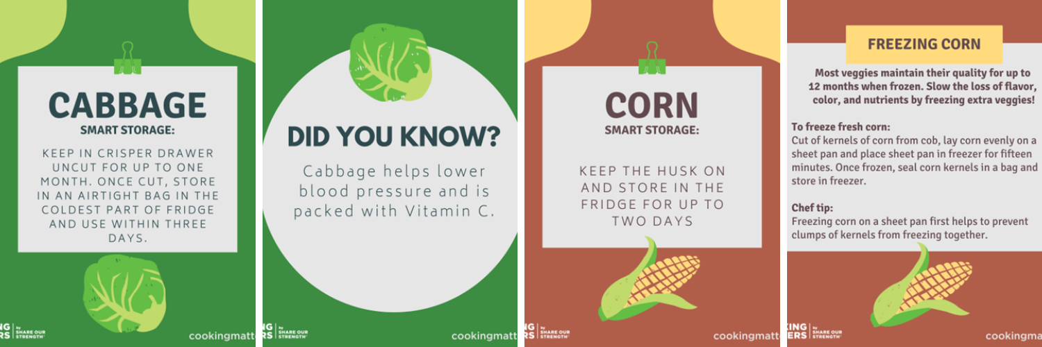 examples of nutrition nuggets signage - tips on cabbage and corn