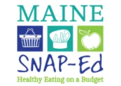 Maine SNAP-Ed Healthy Eating on a Budget. Images of a grocery basket, chef hat, apple