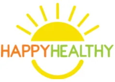 Happy Healthy with a drawing of the sun with sunrays