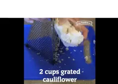 text "2 cups grated cauliflower" with an image of someone grating cauliflower