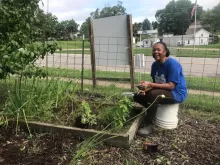 gardner working in a garden